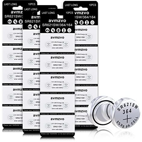 Avmzvo SR621 motsvarar SR621SW batteri 364 621 klockbatteri 1,5 V knappcell 40 stycken 【3 års garanti】