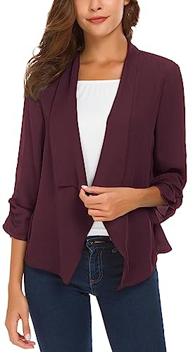 Urban CoCo kvinnors rynkad ärm lätt tunn chiffong blazer, Mullbär, XXL