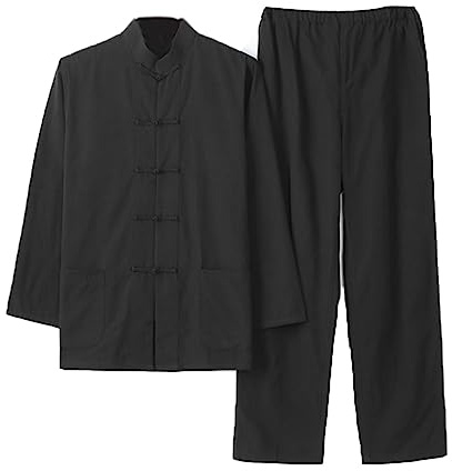 ZHOUXIAO Baumwolle Tai Chi Kleidung Flügel Chun Kung Fu Kleidung Hosen Langarm Tang Anzug Hemd Chinesische Traditionelle Kleidung, Qi Gong Kampfkunstbekleidung Kleidung black-5XL