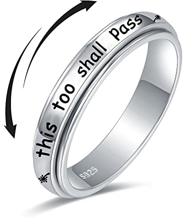 925 Sterling Silver Spinner Rings for Women Faith Over Fear Ring Anxiety Ring Cross Faith Jewelry for Daughter Christian Rings Anti Stress Fidget Rings Mother Size 6/7/8/9/10 (This too shall pass, 6)