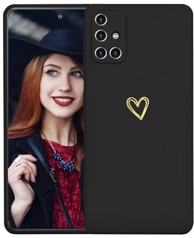 POUHYE Handyhülle für Samsung Galaxy A71 4G Hülle, Soft Silikon Case mit Herz, Kameraschutz und Bildschirmschutz, Ultra Dünn Stoßfest Anti-Rutsch Schutzhülle für Samsung Galaxy A71 4G Schwarz