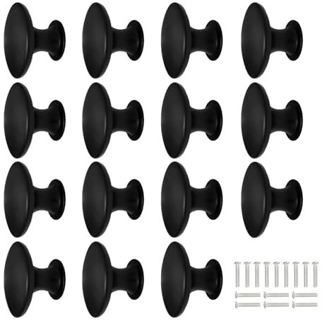 GOTRUST 15PCS Nero Opaco Pomelli per Porta 30MM Rotondo Pomelli Vintage per Cassetti Neri, Pomolo per Mobili con Viti, Pomello per Cassetto a Fungo per Cucina, Vetrine, Armadio, Credenza