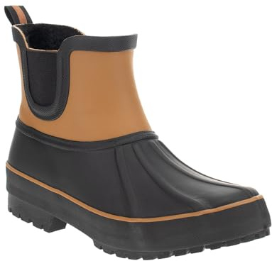 Chooka Ladies Chelsea Duck Rain Boot – Waterproof Rubber Boot, Lined Interior, Elastic Side Gore, Memory Foam Insole, Brown, 8