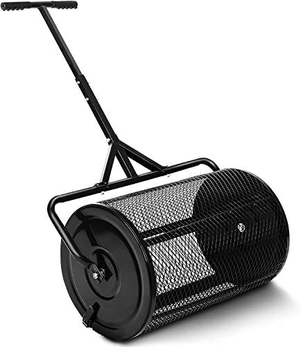 OSBELE Esparcidor de abono de 24 Pulgadas, esparcidor de turba y Musgo, esparcidor de estiércol de Malla metálica Liviana con Mango Ajustable en Forma de T para Plantar y sembrar, esparcidores de f