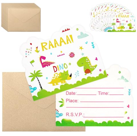 10Pcs Dinosaur Party Invitations for Kids,Party Invitations Kids Birthday Party Invitations with Envelopes, Double Sided Dinosaur Theme Invites Cards for Birthday Boys Girls Party