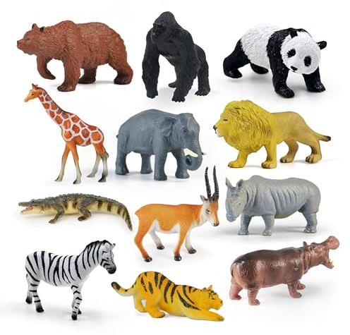 Safari Tierfiguren, 12 Stück Tier Figuren Kinder, Wald Tierfiguren, Mini Animals Figures, Kinder Animal Figures, Klein Tierfiguren, Animals Figures Toys, Tierfiguren Set Zoo
