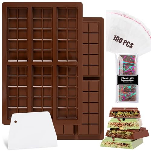 2 Stampo Tavoletta Cioccolato, Stampo Cioccolato, Per Cioccolato, Stampo Per Cioccolato, Praline Al Cioccolato Fai Da Te Con Spatola E Sacchetto(forma quadrata di cioccolato)