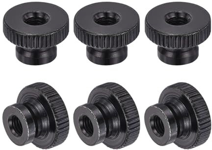 sourcing map Knurled Thumb Nuts, 6Pcs M5 x 16 x 10mm Carbon Steel Knurled Nut, Adjusting Round Knobs Fasteners Nuts for 3D Printer Parts, Black