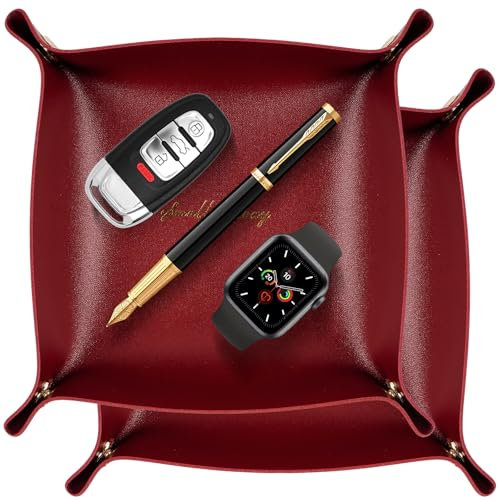 AIBAOBAO Svuotatasche Pelle, 2 Pezzi Vassoio Portaoggetti da Ingresso, Svuota Tasche Moderno Design, Vassoio per Chiavi, con Chiusura a Bottoni per Chiavi Monete Guarda Portafoglio Gioielli