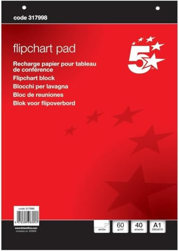 AcornSolution FIVE STAR 2 x Office Flipchart Pad Perforated 40 Sheets A1 Plain