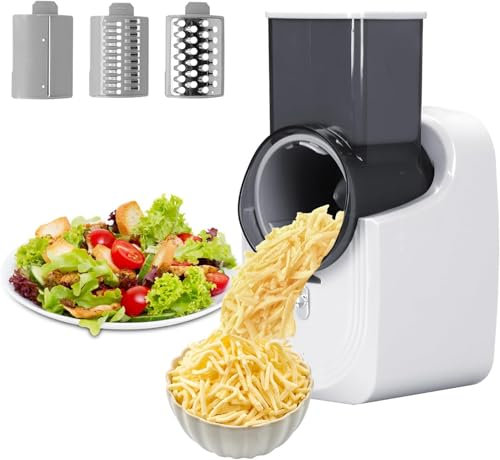 Electric Cheese Grater Rotary, Electric Grater for Kitchen with 3 Sets of Blades, 3 in 1 Multi Rotary Cheese Grater Vegetable Slicer for Fruit and Vegtables (White)