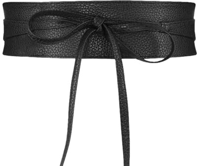 Cintura Obi da donna, 1 Pezzi Ampia Cintura Obi, Cintura Fusciacca Donna, Cintura Vita Alta con Lacci e Cravatte, stringivita fusciacca ecopelle fascia larga per abiti e top (BLACK)