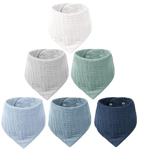 ROXANEPIG 6 Stück Baby Lätzchen, Super Saugfähig Halstuch Baumwolle Musselin Spucktuch Sabberlätzchen für Säugling Kleinkinder Jungen Mädchen (D)