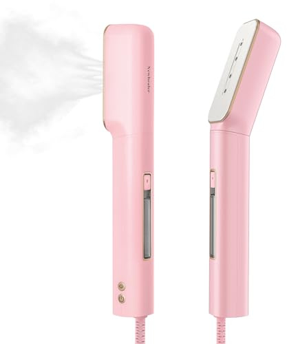Newbealer 2in1 Travel Iron with Global Voltage, 100-240V Clothes Steamer, Dry Ironing & 2 Steam Levels, Non-Stick Ceramic Soleplate, Fabric Wrinkle Remover, Auto-off, Self Cleaning, No Clamp (Pink)