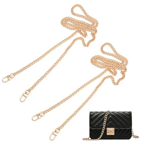 LOLANIUT 2 Cadenas para Bolsos Doradas 120 cm, Cadena para Bolso de Metal Resistente con Ganchos 360°, Cadenas de Metal Correas de Hombro Universales, Cadena Dorada Bolso Ideal para Sustitución y DIY