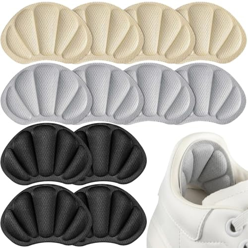 12 Pcs Heel Cushion Pads, Self-Adhesive Heel Cushion Inserts for Trainers & Shoes Too Big, Heel Grips to Prevent Blisters & Rubbing, Improved Shoe Fit (Black, Beige, Grey)