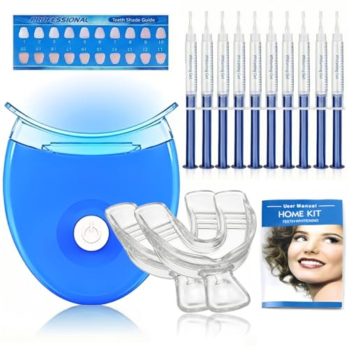 Teeth Whitening Gel Kit with LED Light, Teeth Whitening Kit for Home Use, 10 Whitening Gel for Sensitive Teeth, LED Teeth Whitening Light and Mouth Trays, Safe for All Teeth Types