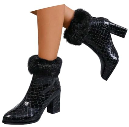 Generisch Stivaletti 2026 con punta a punta, tacco a blocco cerniera posteriore - eleganti e versatili scarpe casual da donna, Nero , 38 EU