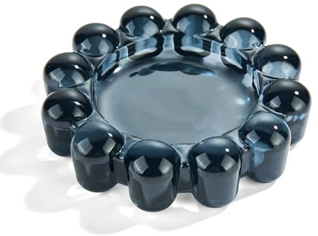 CABDM Black Glass Candle Dish, 1 Pack Modern Bubble Candle Holder for Small Candles and Diffusers, Decorative Home Decor Accessory