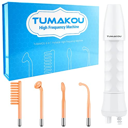 High Frequency Facial Machine, TUMAKOU Professional Portable Handheld Neon HF Face Wand, Light Therapy Facial Skin Tightening Machine Device with 4 Different Tubes