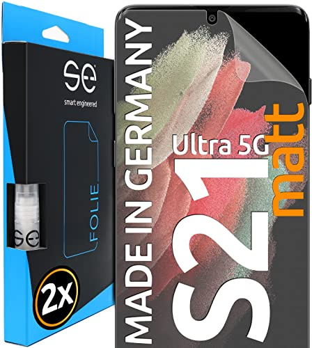 2x se® 3D SCHUTZFOLIE Entspiegelt für Samsung Galaxy S21 Ultra,Anti-Staub, 100% Fingerabdruck & FaceID kompatibel, einfache blasenfreie Installation, Ultra-Klar, Stoß-Kratzfest, aus Deutschland