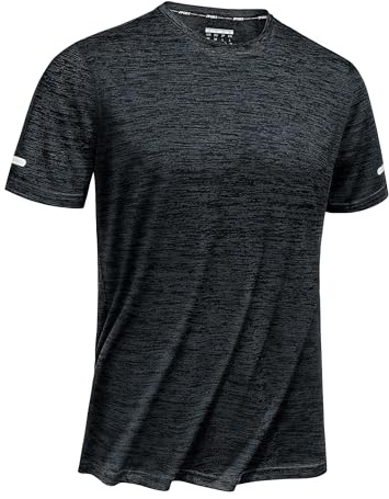 TACVASEN Maglietta Running Uomo Magliette Uomo Manica Corta Maglia Calcio Asciugatura Rapida Sport T-Shirt con Strisce Riflettenti Maglietta Nero, M
