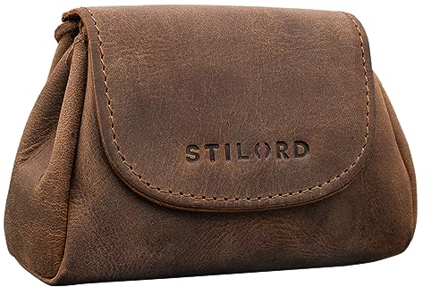 STILORD 'Bronn' Lederbeutel Kleingeld Vintage Kleingeldbörse für Münzen und Scheine Retro Münzbeutel Klein Hochwertiges Säckchen aus Echtleder, Farbe:mittel - braun