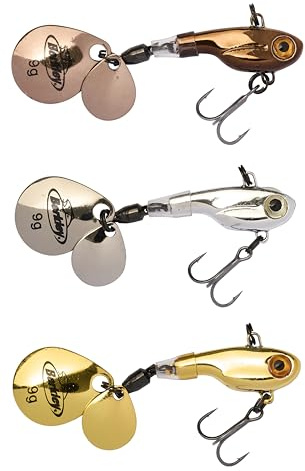 Berkley Pulse Spintail Fishing Lure 3-Pack, Predator Hard Lures med Dual-Blade Vibration för abborre öring och gädda, Fusion 19 Treble Hook, Jig Spinner, River or Lake Freshwater Angler, 9g och 14g