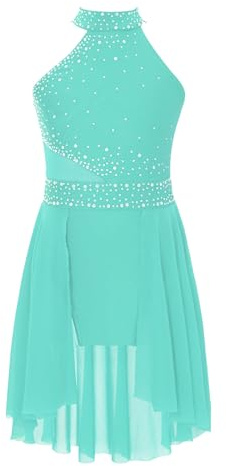 CHICTRY Kürkleider Eiskunstlauf Mädchen Rollkunstlauf Kleider Kinder Strass Glitzer Ballettkleid Ärmellos Tanzkleid Mit Asymetrisch Chiffon Rock Dancewear Minzgrün 134-140