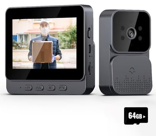 Visiophone, 4.3 pouces Vidéo Interphone Visiophone Portier sans Fil, caméra de sonnette avec moniteur, Détection Humaine, Audio Bidirectionnel, La Fonction de Vision Nocturne+ 64G carte mémoire (A)