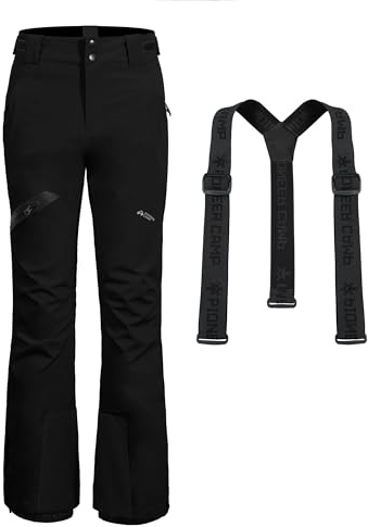 Pantaloni da Neve Donna Cuciture Nastrate Impermeabili 1500mm Salopette Sci Ghette da Neve Integrate Ginocchio Articolato Bretelle Staccabili Regolabili Pantaloni Softshell（Black;XL