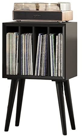CD-hållare CD/DVD-hylla Skivspelaresställ, vinylskivförvaringsskåp Skivbordsställ med 4 fack och träben, förvaringsbord for vinyldisplay for vardagsrummet i sovrummet Skivställ(Material:B)