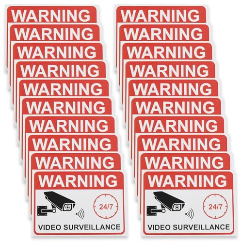 Be In Your Mind 20 st Warning Video Surveillance Sticker 7,4 x 5,2 cm videoövervakning skylt klistermärke för glasdörrar indows luckor, engelsk version