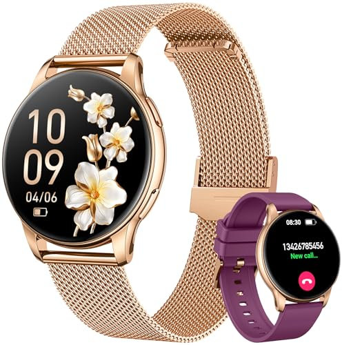 Smartwatch Damen mit Telefonfunktion Fitnessuhr Armbanduhr: 1,32 AMOLED Smart Watch mit Pulsmesser Schlafüberwachung Kalorienzähler Sportuhr IP68 Wasserdicht Fitness Tracker Uhr für iOS und Android