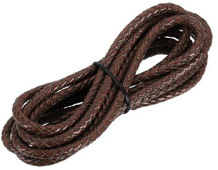 QUARKZMAN 5mm Cordón Trenzado de Cuero, 2m Largo Cuerda Trenzada de Cuero Sintético PU Macramé para Bricolaje Manualidades Joyas Fabricación Collares Pulseras Regalo Decoración, Café Antiguo