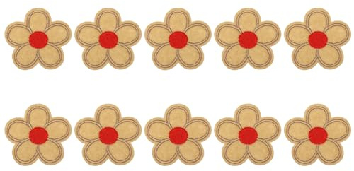 sourcing map 10Pcs Flower Iron on Patches Khaki Embroidered Patches Applique Sew on Patches for DIY Crafts Clothing Repairing Bag Hat Decoration,1.97Inch