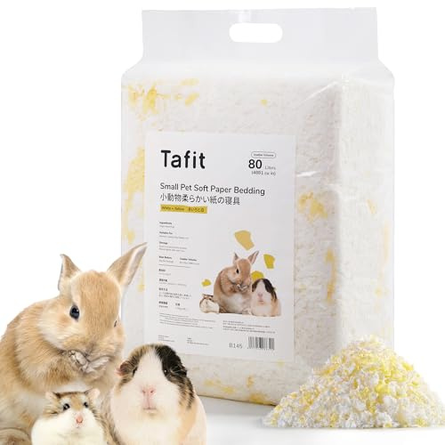 Tafit Dammfri mjuk naturlig pappershammster sängkläder med luktkontroll, stark absorption, för hamstrar, marsvin, igelkottar, kaniner, chinchilla, råttor, möss, små djur, 80 liter (vit + gul)