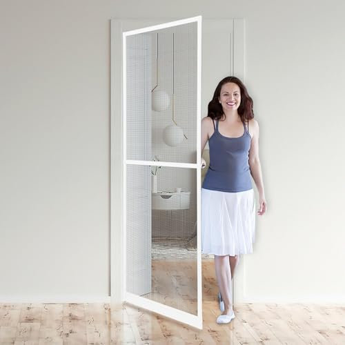 ISOISL Moustiquaire de porte, avec cadre en aluminium, 120 x 210 cm, en kit à monter soi-même, avec joint à brosse, pour balcon, terrasse