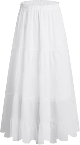 Genfien Dam kjolar elastisk hög midja maxi chiffongkjolar för kvinnor med foder sommar vintage lång elegant A-linje strandkjol
