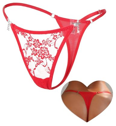 comeondear Perizoma Sexy Donna Pizzo Taglie Forti Mutande Brasiliana Tanga Sexydonna Hot Slip Traspirante Perizomi Seducente Intimo Mutandine a Vita Bassa Underwear String Lingerie Rosso,S