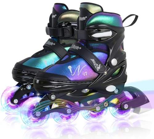 Nattork Adjustable Inline Skates for Kids & Teens with Flashing Light-Up Wheels, Gradient Color ABEC-7 Bearings for Smooth Glide, Safe & Durable Sizing Adjustable Skates Black