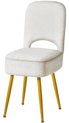 IBUYKE BUYKE Stipite da toeletta con schienale pieghevole, 33 * 35 * 80cm, Ottomano quadrato in velluto Teddy, Sedia da trucco per soggiorno, 4 gambe metalliche con piedi antiscivolo, Bianco WBD027W