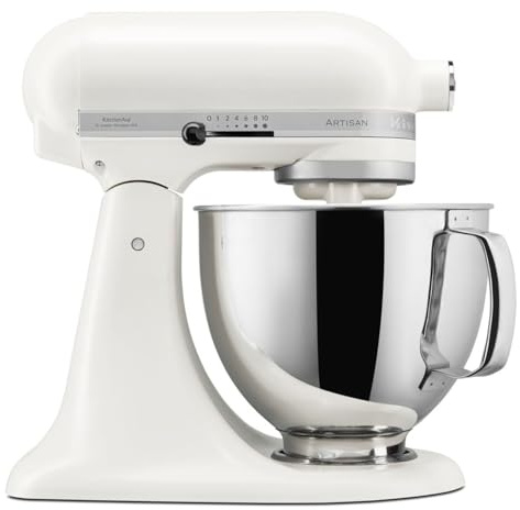 KitchenAid Küchenmaschine - Artisan - Kippbarem Food Processor - Teigknetmaschine mit 3 Zubehör und Schüssel aus Edelstahl - 4.8 L - Porzellanweiß