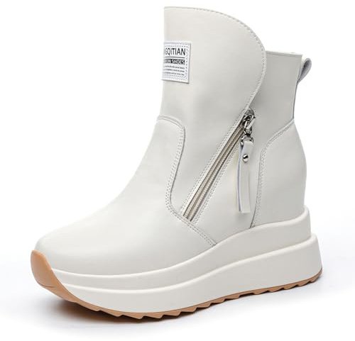 AONETIGER Zapatillas de Cuña para Mujer Zapatillas de Deporte Moda Altas Wedge Plataforma Sneakers Zapatos de Casuales Tacón Cuña 9cm (Blanco,38EU)