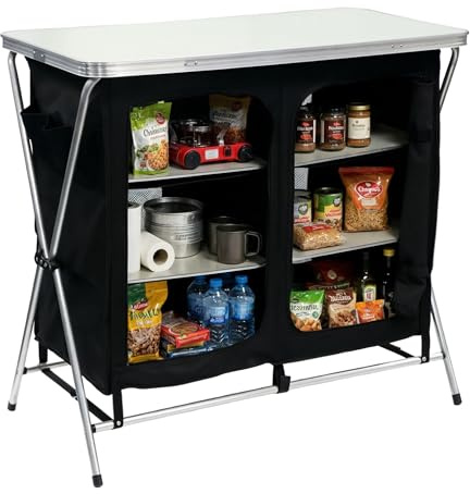 Leisurewize - Portable Camping Table with Storage, Foldable Aluminium Frame Kitchen Unit with 6 Shelves, MDF Worktop, Weather-Resistant Camping Cupboard for Tents & Caravans, 110x50x87cm