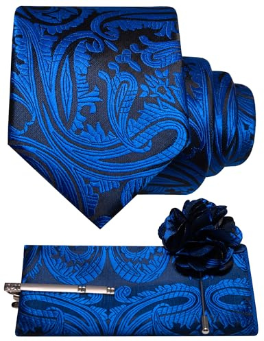 JEMYGINS Paisley Barroco Patrón Corbata Set Hombre Poliéster Elegante Pañuelo de Bolsillo Clip de Corbata Flor Boda Negocios Multicolor