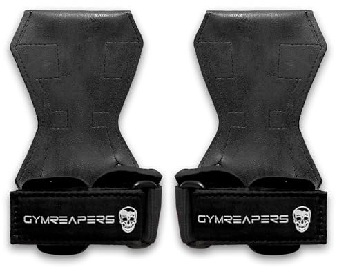 Gymreapers Weight Lifting Grips (Pair) for Heavy Powerlifting, Deadlifts, Rows, Pull Ups, with Neoprene Padded Wrist Wraps Support and Strong Rubber Gloves or Straps for Bodybuilding (Black, Medium)