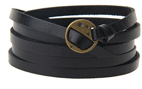 GelConnie Leather Bracelet Adjustable Multi Layer Wrap Bracelets Punk Leather Wristbands for Men, Women