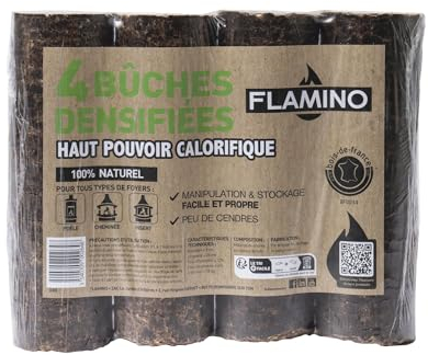 Flamino Bûche calorifique densifiée Lot de 4 bûches