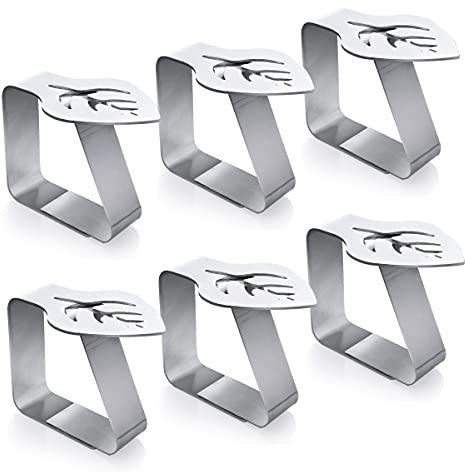 ProTensils 6Pcs Table Cloth Clips for Outside Table - Stainless Steel Tablecloth Clips, Fits for 1.9 Thick Outdoor Tables, Decorative Metal Clamps for Picnic Table Clips, Dining Table Cloth Holder